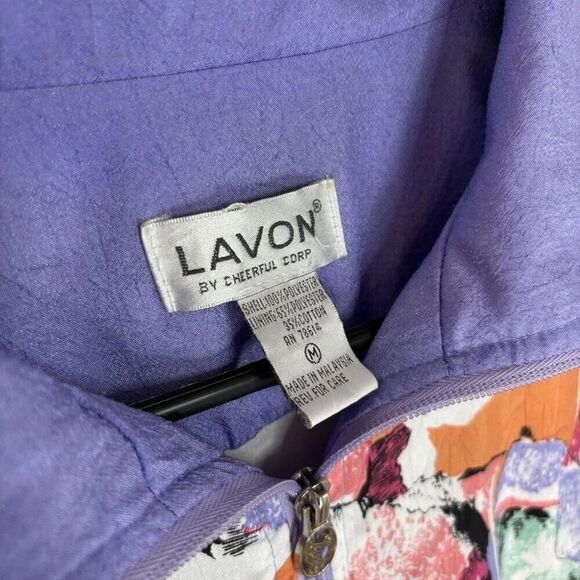 VTG 90's Retro Lavon Cheerful Corp Pastel Abstract Full Zip Windbreaker Jacket M - Picture 2 of 4